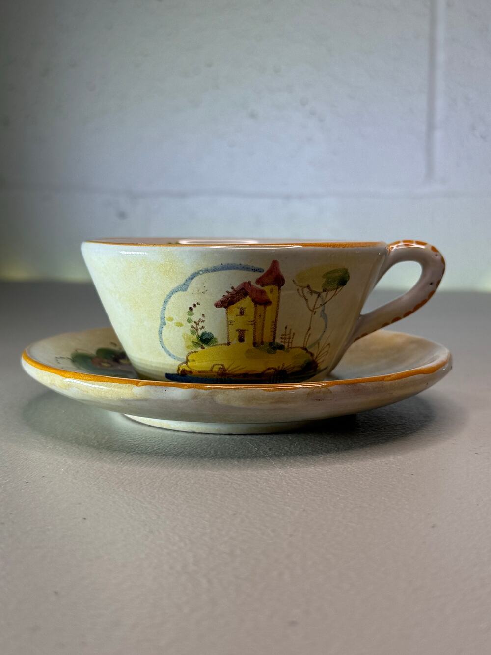 Vintage Italy Hand Painted Tea Cup & Saucer Set Cottage Floral #114